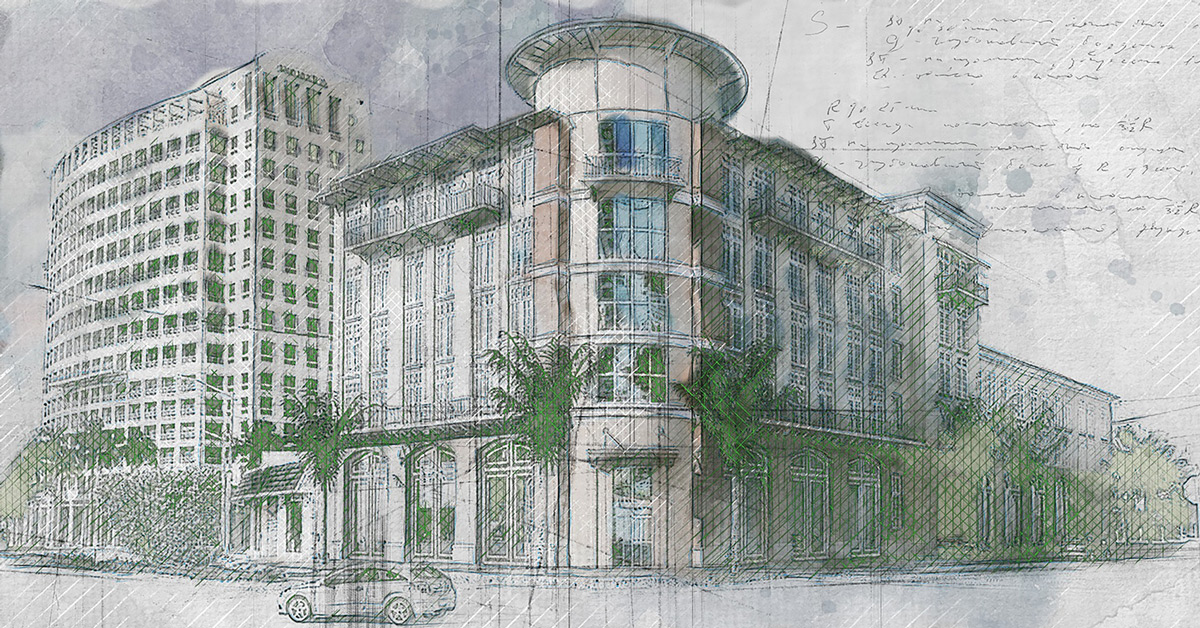 Architektonische Skizze eines Wohngebäudes in München